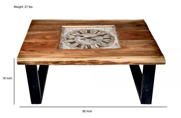 Live Edge Wooden Table with Clock