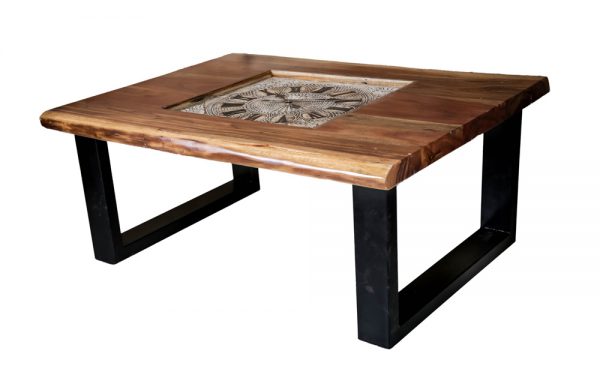 Live Edge Wooden Table with Clock