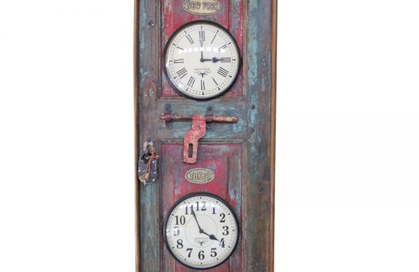 Upcycled Old Door World Time Clock (Vertical)