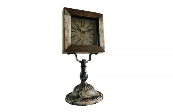 Teak Wood Table Clock with Metal Fittings