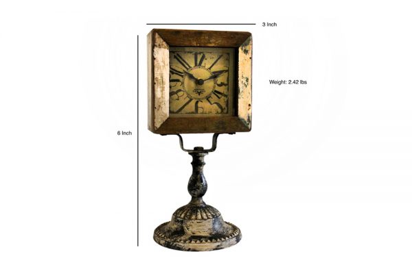 Teak Wood Table Clock with Metal Fittings