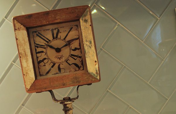 Teak Wood Table Clock with Metal Fittings