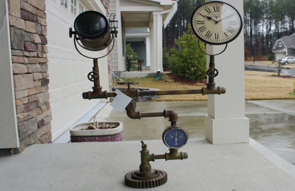 Upcycled Iron Floor Lamp Clock (Brown Camo)