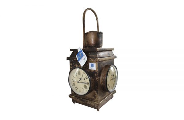Upcycled Iron Lantern Clock (Mud Brown)
