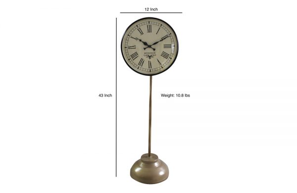 Iron Floor Lamp Clock in Brass Finish (Plain Brown)