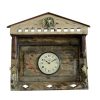 Upcycled Old Window Clock with Brass Hooks (Cream White)