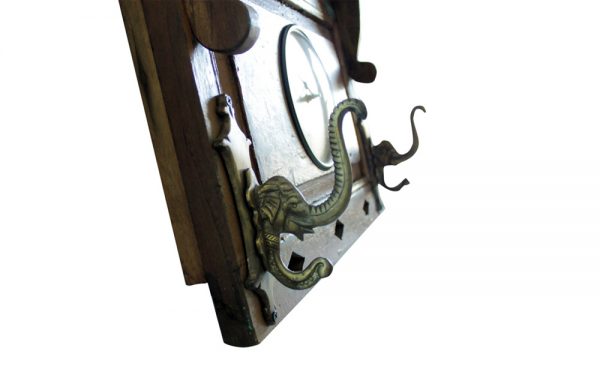 Upcycled Old Window Clock with Brass Hooks (Dark Green)