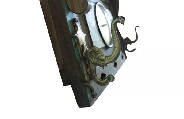 Upcycled Old Window Clock with Brass Hooks (Emerald Green)