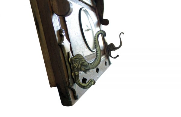 Upcycled Old Window Clock with Brass Hooks (Cream White)