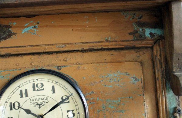 Upcycled Old Window Clock with Brass Hooks (Dark Green)