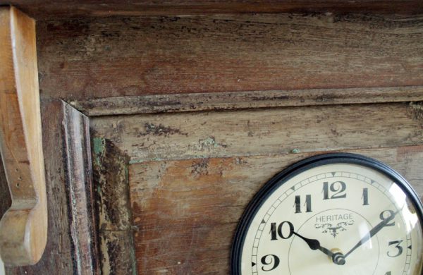 Upcycled Old Window Clock with Brass Hooks (Light Green)