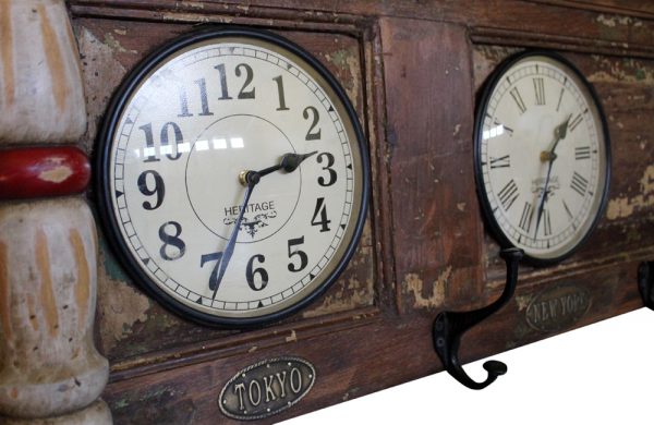 Upcycled Old Door World Time Clock (Horizontal)