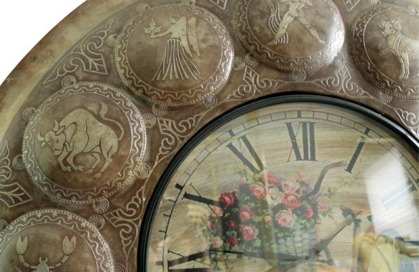 Upcycled Iron Zodiac Sign Clock (Flowers)