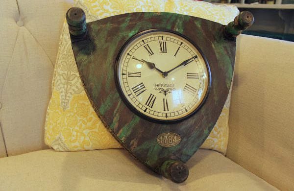 Upcycled Old Low Stool Clock (Green)