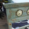 Upcycled Old Window Clock with Mirror (Blue)