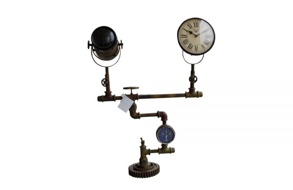 Upcycled Iron Floor Lamp Clock (Brown Camo)