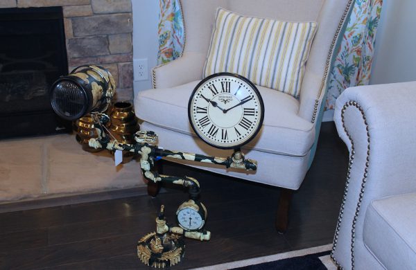 Upcycled Iron Floor Lamp Clock (Green Camo)