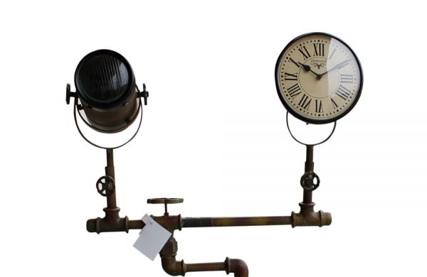 Upcycled Iron Floor Lamp Clock (Brown Camo)