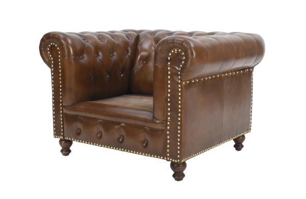 Chesterfield Top Grain Leather Armchair (Cameroon Cocoa)