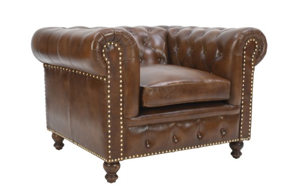 Chesterfield Top Grain Leather Armchair (Cameroon Cocoa)