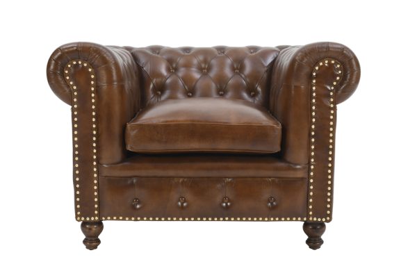Chesterfield Top Grain Leather Armchair (Cameroon Cocoa)