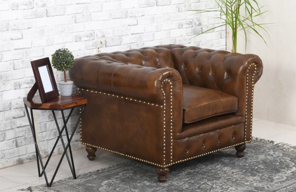 Chesterfield Top Grain Leather Armchair (Cameroon Cocoa)