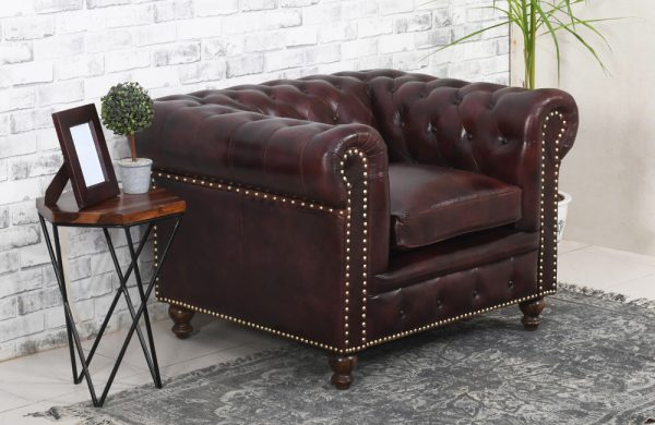 Chesterfield Top Grain Leather Armchair (Eminence Mocha)