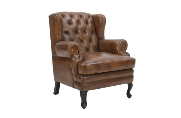 Vatican Wing Back Chesterfield Leather Accent Chair (Cameroon Cocoa)