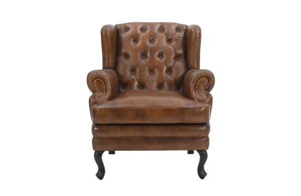 Vatican Wing Back Chesterfield Leather Accent Chair (Cameroon Cocoa)