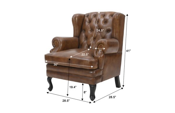 Vatican Wing Back Chesterfield Leather Accent Chair (Cameroon Cocoa)