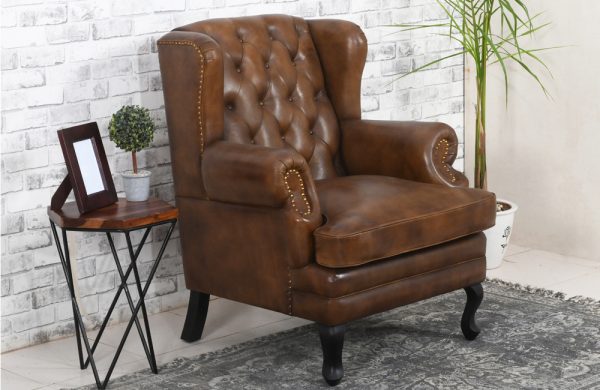 Vatican Wing Back Chesterfield Leather Accent Chair (Cameroon Cocoa)