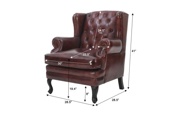 Vatican Wing Back Chesterfield Leather Accent Chair (Eminence Mocha)