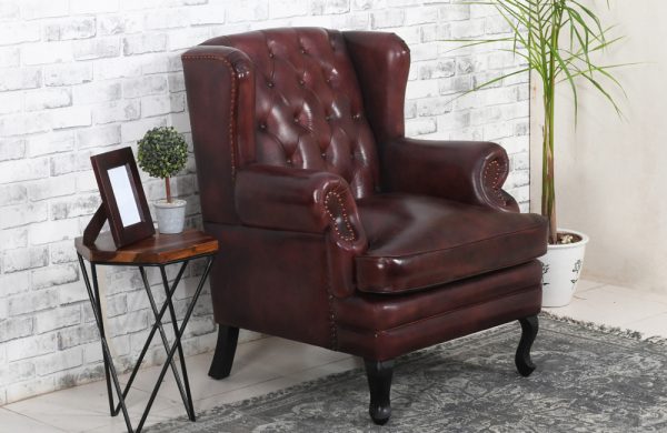 Vatican Wing Back Chesterfield Leather Accent Chair (Eminence Mocha)