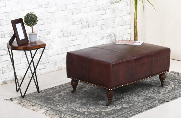 Bellezza Top Grain Leather Wheel Ottoman (Mocha)